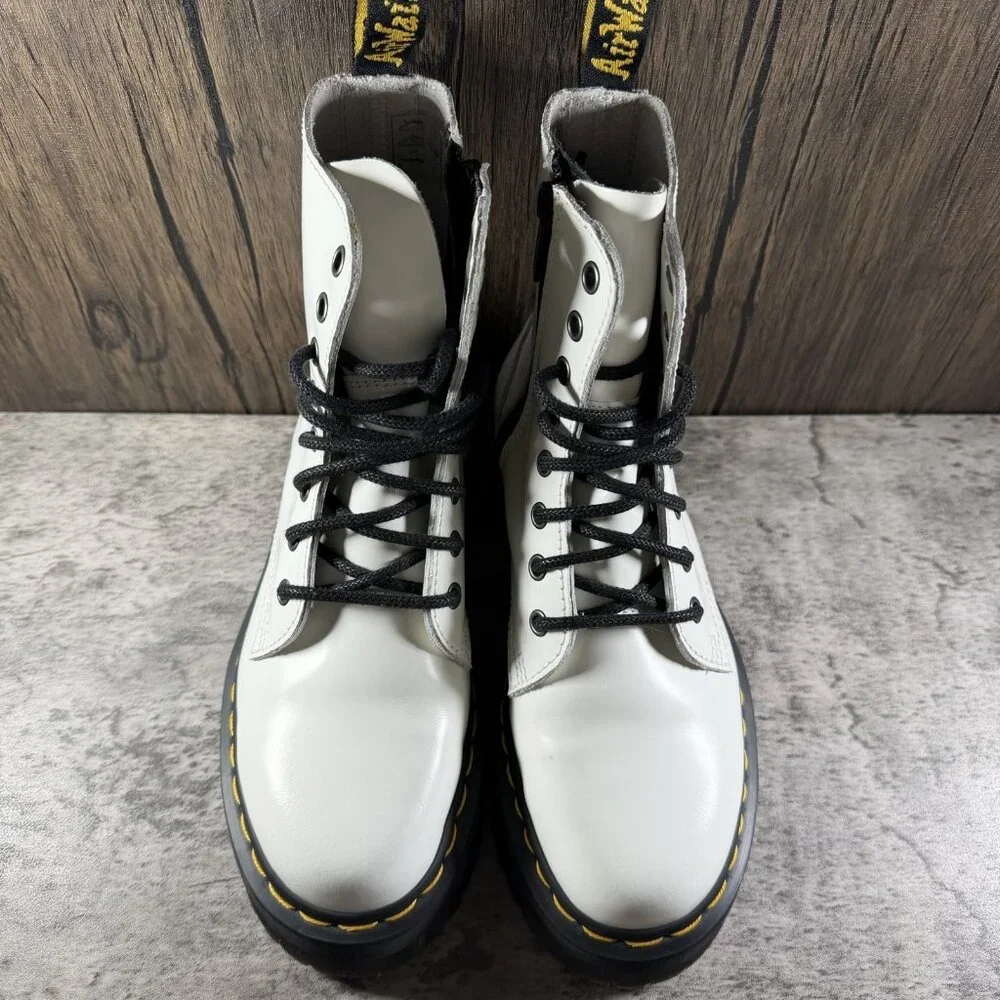 Dr Martens Jadon Platform White Leather Combat Boots Side Zip Womens Size 7 Doc - Picture 7 of 9